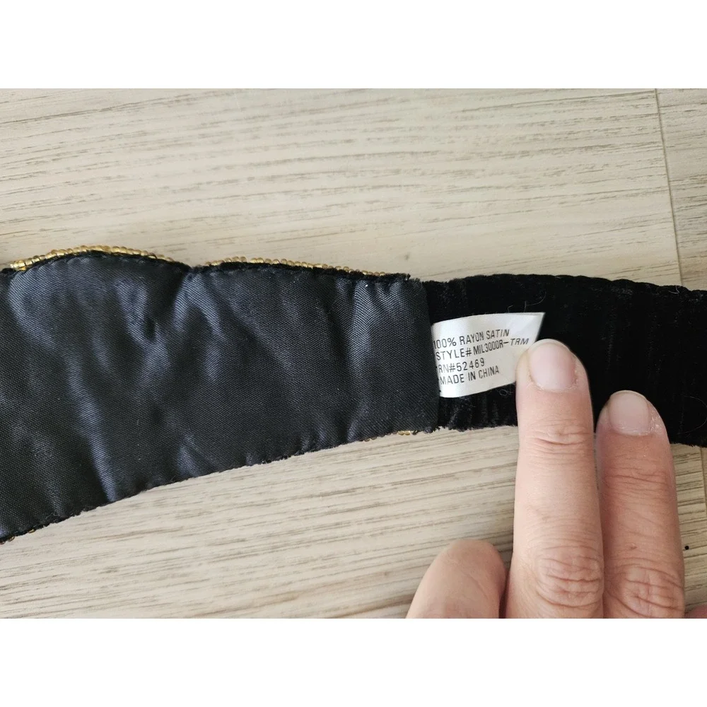 Vintage Handcrafted Zardozi‎ Black Velvet Clutch and Belt Set Gold Pearl India